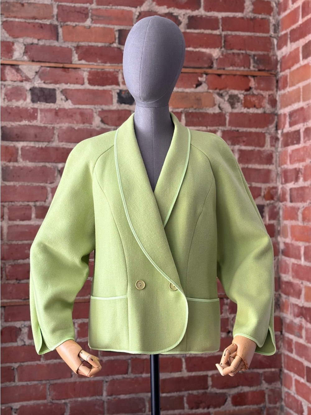 Light Green Women's Wool Blend Double-Breasted Jacket